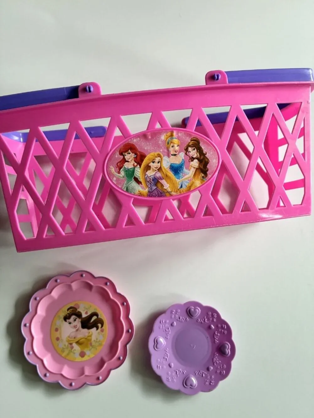 Disney Princess Pretend Play Shopping Basket & Plates Set Kids Toy Kitchen